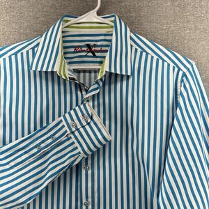 Robert Graham Long Sleeve Shirt Men Size XXL Blue White Striped Casual Preppie